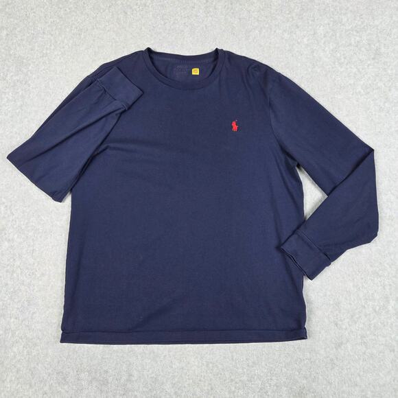 Polo Ralph Lauren Mens Large Navy Blue Long Sleeve T Shirt Red Logo - Picture 4 of 11